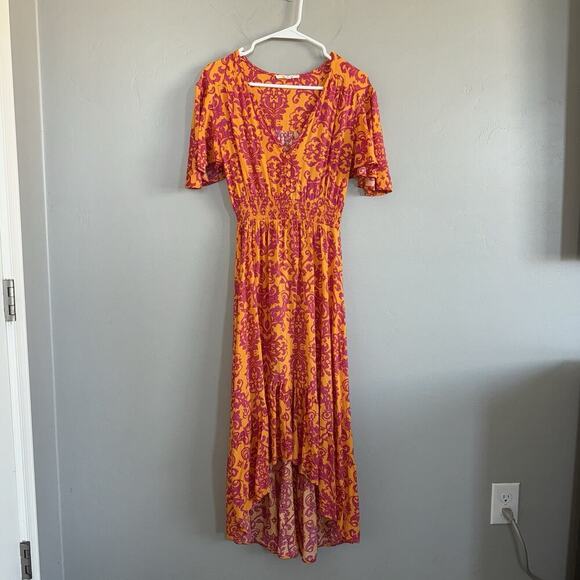 Anthropologie Abel The Label Maya Floral Smocked Midi Hi Low Flowy Dress Size S - Picture 2 of 7